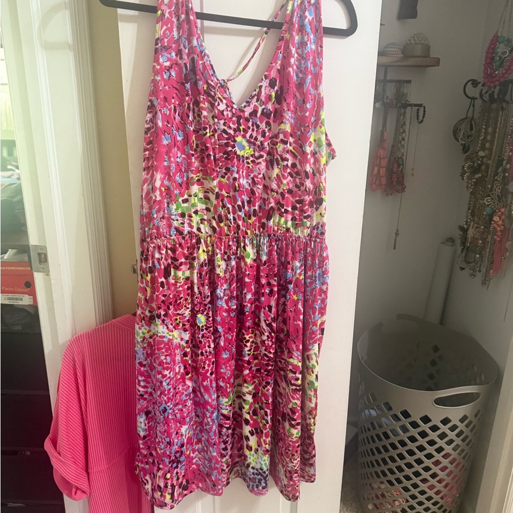 White Birch Vibrant Pink and Yellow Patterned Top